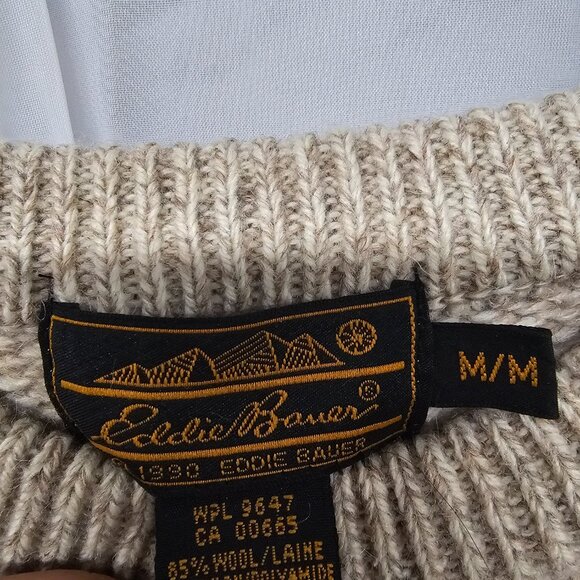 Vintage Eddie Bauer Tan Wool Rocking Horse Sweater Preppy Cabincore M - Picture 9 of 11